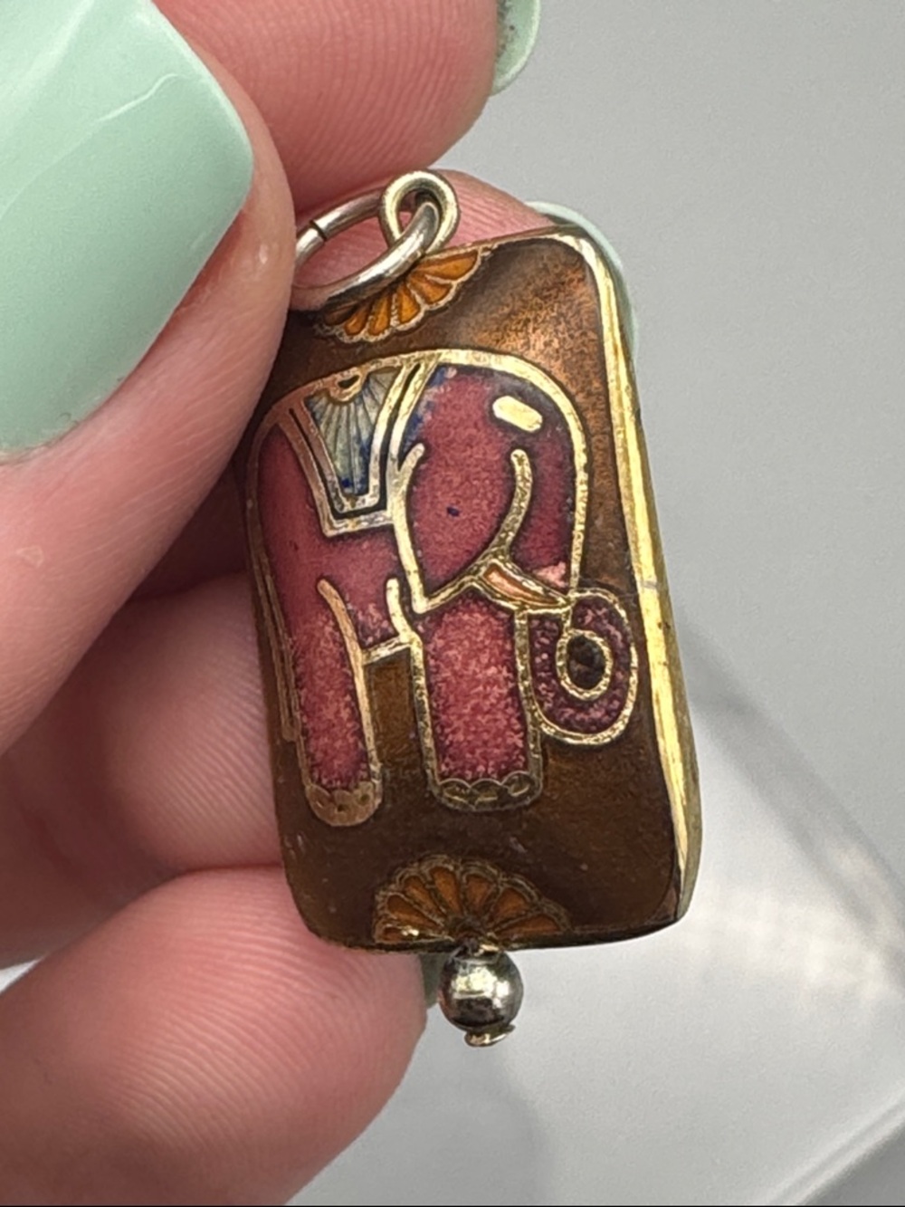 Enamel Elephant Pendant - Pink & Brown Cloisonné - Picture 4 of 4